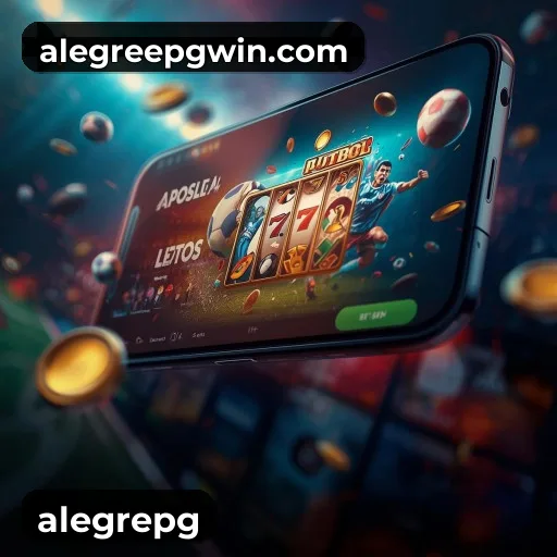 App alegrepg para iOS e Android — interface mobile, login biométrico e PIX integrado
